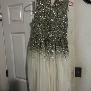 Jolie Girls' Gold Sequin Bodice with Ivory Tulle Skirt Dress